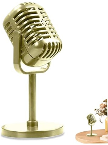 Microphone Prop, Retro Fake Microphone Plastic Gold Microphone Pretend Mic Centerpiece for Cosplay Party Role Play and Roll Hip Hop Music Party Decorations,Fake Microphone