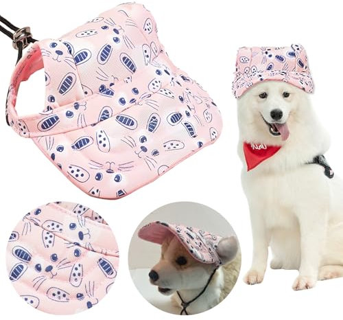 Shyllin Casquette de Baseball pour Chien,Ajustable Chapeau pour Chiens avec Trous pour Oreilles,Chapeau pour Chien Protection Solaire,Convient aux Chiens de Petite, Moyenne et Grande Taille (Rose, L)