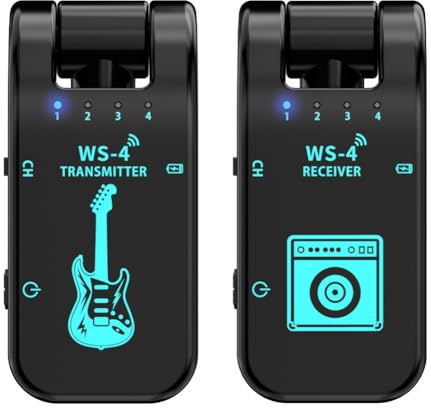 Rtxbvg 2.4G WS-4 Kabelloser Gitarrensender Transmitter für E-Gitarre, niedrige Übertragung in Echtzeit, 48 K/16 Bit