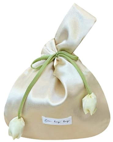 HIMKI Borsa da polso in seta elegante da donna, con manici, a forma di tulipano, per matrimonio, compleanno, festa, Giallo 1