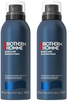 Biotherm Homme Basic Line Shaving Foam, beruhigender Rasierschaum für Männer, mit pflegender Formel, geeignet für empfindliche Haut, für eine sanfte und gründliche Rasur, 200 ml (Packung mit 2)