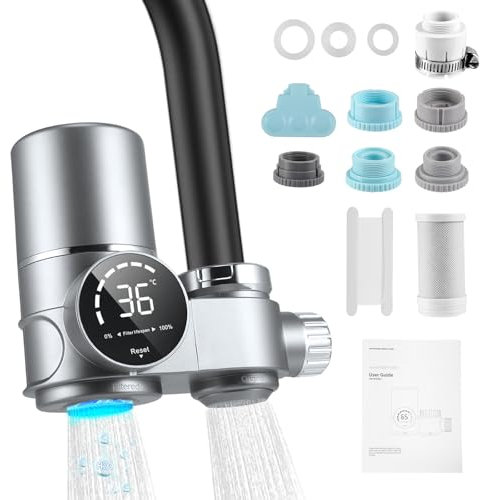 Grifo de filtro de agua con indicador LED para cocina, grifo de filtro de agua con filtro de carbón activo para eliminar el cloro y metales pesados, grifo de filtro digital con esterilización UV
