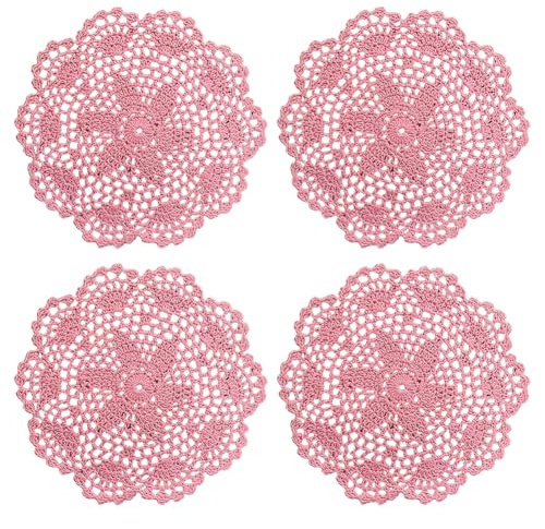 Runde Häkeldeckchen, Vintage-Spitze, rustikaler Stoff, Tischdeckchen, Küche, gestrickte Tischsets, dekorativ, gewebte Untersetzer, Retro, handgefertigte Untersetzer für Geburtstagsparty, Rosa, 4 Stück