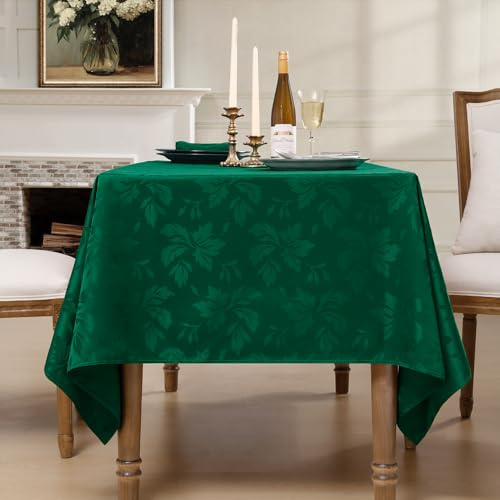 Romanstile Green Christmas Table Cloth Rectangular 140x240 cm (55x94 inch),Water-Repellent & Wipe Clean,Vintage Floral Jacquard Fabric,Xmas Tablecloth for Holiday Meals,Christmas Dinner,New Year Party