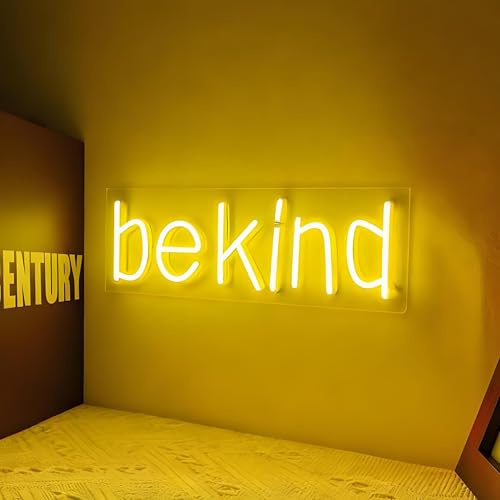 Be Kind Neon Schild, LED Gelb Neon Sign für Wand Deko, Dimmbare Brief Neonlichter USB Power für Schlafzimmer Wohnzimmer Bar Club Home Büro Party Mann Höhle