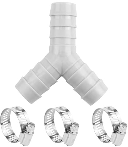VNIDJGB 1 Stück Waschmaschinen-Abfluss-Splitter, 2-Wege-Y-Doppel-Ablaufrohrverbinder, Waschmaschinen-Schlauchverbinder mit 3 Schlauchschellen, für Schläuche mit 16–27 mm Durchmesser (weiß)