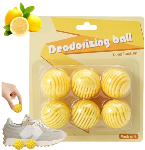 6PCS Shoe Deodorizer Balls,Shoe Air Freshener,Ball Deodorant,Shoe Freshener & Deodoriser,Smelly Shoes Odor Remover,Foot Odour Eliminator,Spherical Design,Eliminate Odors(Lemon flavor)