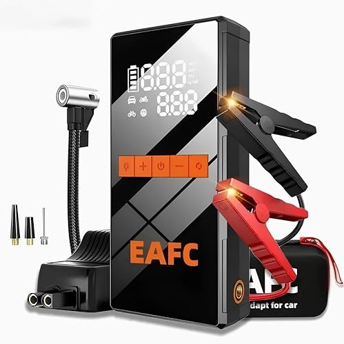 EAFC Emergenza per Auto con Compressore 150PSI 1200A 10000mAh, Booster Avviamento Auto/Moto per 4.0L Gas/2.0L Diesel, 12V Starter Batteria,Torcia
