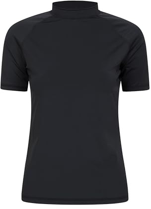 Mountain Warehouse Short Sleeves Womens UV Rash Vest - UPF50+, Ladies Rash Guard, Quick Dry, Flat Seams Top - Spring Summer Swimming, Beach, Under a Wetsuit Jet Black 10