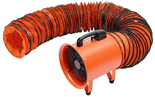 Rohrventilator mit 10 m Schlauch, Bauventilator, Tragbares Gebläse, Gebläse mit Kanalschlauch, ø250mm, Geschwindigkeit 2800 U/min, IP44 Wasserdicht, für Fabriken, Bauernhöfe, Getreidelager, Tunnel