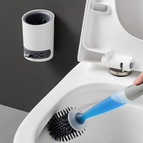 Escobilla de Baño con Dispensador de Jabón Líquido Integrado y Cabezal de Silicona TPR-Cepillo Inodoro con Mango Recargable Dosificador-Soporte de Pared sin Taladro y Base Ventilada de Secado Rápido