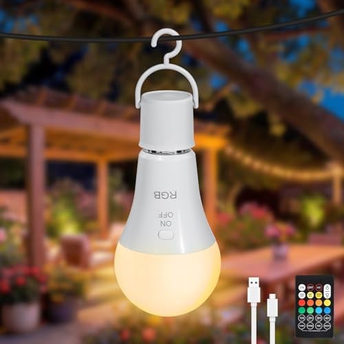 Dehobo RGB aufladbare Glühbirne mit Fernbedienung, akku Glühbirne 1 Stück | E27 Glühbirne Tastenschalter, wiederaufladbare Glühbirne, Glühbirne mit Batterie dimmbar, Glühbirnen für mobile Beleuchtung
