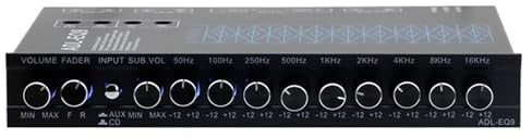 9 Band Graphic Equalizer, Stereo Preamplifier, Hifi Home EQ Tuning Equalizer, Gain Adjustment, with Front Rear + sub Output, CD/Aux inputs, Professional Audio Processor for Car and Home
