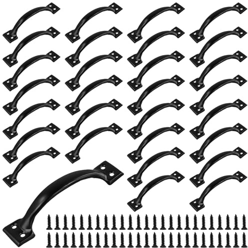 TAICHEUT 30 PCS Black Bow Gate Handles, 6 Inch D Pull Handles with Screws for Wooden Gates, Garden Shed Doors, Cabinets, Furniture