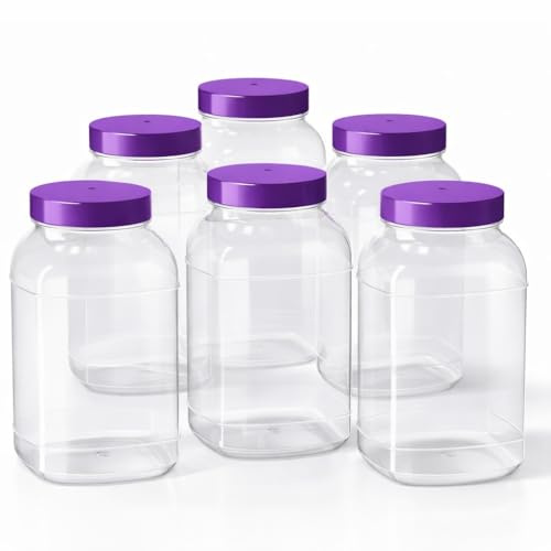 Truenova Plastic Storage Jars Set of 6 x 4.5L Extra Large with Screw Top Lids – Food Grade BPA Free for Kitchen Storage & Garage Organisation (Purple)