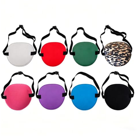 8Pcs Cache Oeil Adulte Réglable, 3D Patch Yeux Confortable pour Cache Oeil Pirate Cosplay, Masque Oculaire Souple Oeil Gauche Droit, 8 Couleurs