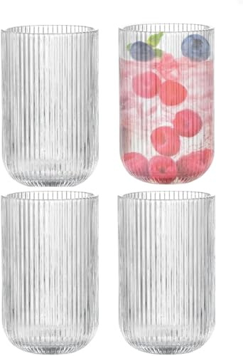 Zoha Relief Crystal Gläser Set | Design Riffle Glass | Trinkgläser Cocktail Gläser Eiskaffeegläser Matcha Gläser Wasser Tee Saft Kaffee | Spülmaschinengeeignet | 280 ml (12er Set)