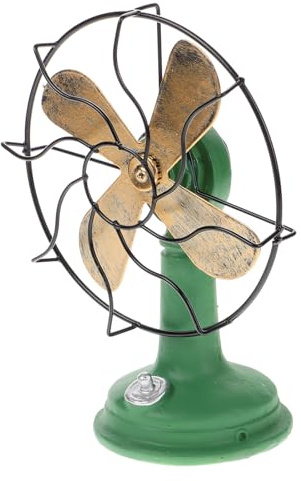 IDEANATEGRATE Vintage Standventilator aus Kunststoff im Retro Stil Dekorativer Runder Ventilator für Schlafzimmer und Haushalt Grüne Lässige Harzdekoration im Rustikalen Design