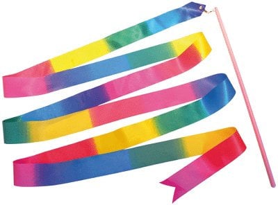 FSL Lot de 4 rubans de GRS longueur 3 m avec baguette de 40 cm Arc en ciel