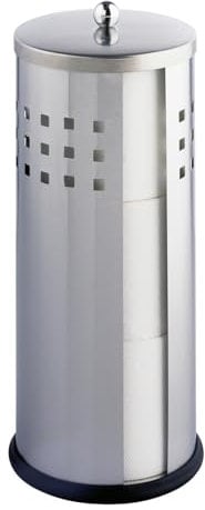 WENKO Ersatzrollenhalter Mod. Ancona aus rostfreiem Edelstahl matt für bis zu 3 Toilettenpapierrollen platzsparend Ø 13 x H 34 cm Silber matt