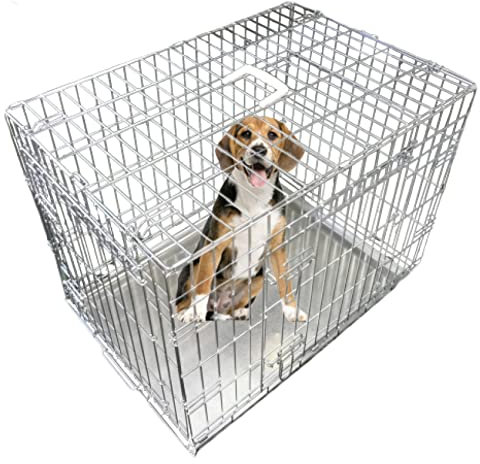 Ellie-Bo Silver Standard Large 36-inch Folding 2-Door Dog Cage/Crate with Metal Tray