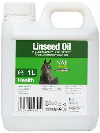NAF Linseed Oil for Horses 1L – Cold-Pressed Omega 3 Supplement – Supports Skin, Coat Shine, Condition & Energy – Natural Source of Fatty Acids for Daily Feeding