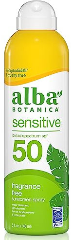 Alba Botanica – Sehr geschmeidiges, gründlich abdeckendes klares Spray – Sonnenschutzmittel – LSF 50 – parfümfrei – 170 ml