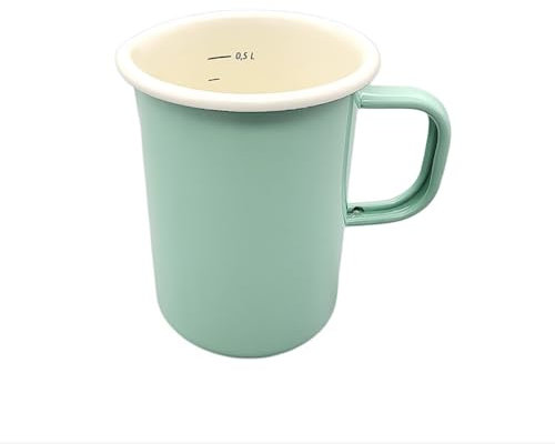 Emaille Messbecher mit Skala, Maßbecher, Pastell Mint, 0,5 Liter