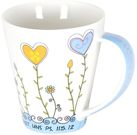 Christliche Geschenkideen °* Farbenfrohe Jumbotasse - Herz Blumen mit Text 0,4l (blau)