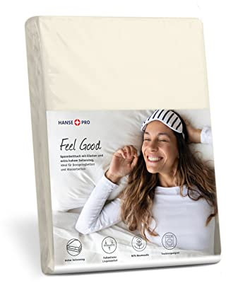 HANSE PRO Spann-Betttuch 140x200-160x220 cm I Spann-Bettlaken I Laken I für Boxspring-Betten und Wasserbetten I Steghöhe bis 30 cm I Premium-Qualität I Farbe Natur