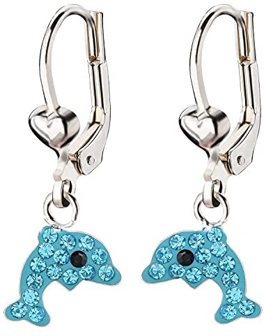 FIVE-D Kinder Ohrringe Kristall Delfin 925 Sterling Silber Creolen Ohrhänger