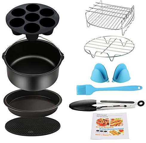 Air Fryer Accessories 9PCS for Gowise Gourmia Cozyna Ninja Air Fryer, Fit all 3.7QT - 5.8QT Power Deep Hot Air Fryer with 7 Inch Cake Barrel, Pizza Pan, Cupcake Pan, Oven Mitts, Skewer Rack,