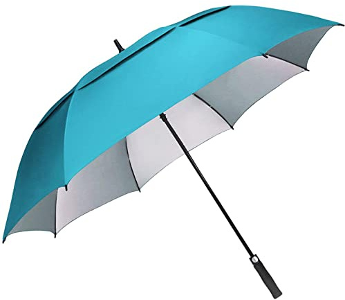G4Free Windproof Golf Umbrella UV Protection 54 inch Auto Open Double Canopy Vented Sun Rain Waterproof Stick Umbrellas (Sky Blue)