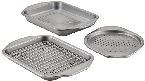 Circulon 47986 Total Bakeware Nonstick Toaster Oven & Personal Pizza Pan Baking Set, Steel, Gray
