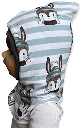 Schlupfmütze mint Winter Hase,Mütze und loop, Jersey Fleece Gr 40-56 kindermütze, halssocke, mütze baby Mädchen schalmütze