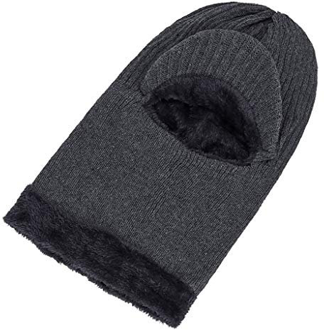 Yowablo Männer warme Mütze Winter verdicken Mütze und Schal Einteilige Kappe Stricken Winddichte Kappe (2Grau)