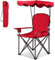 COSTWAY Campingstuhl mit Rückenbelüftung und Sonnendach, Angelstuhl mit Getränkehalter, Klappstuhl mit Tragtasche, Faltstuhl 120 kg belastbar, Anglerstuhl Ideal für Terrasse, Strand, Camping (rot)
