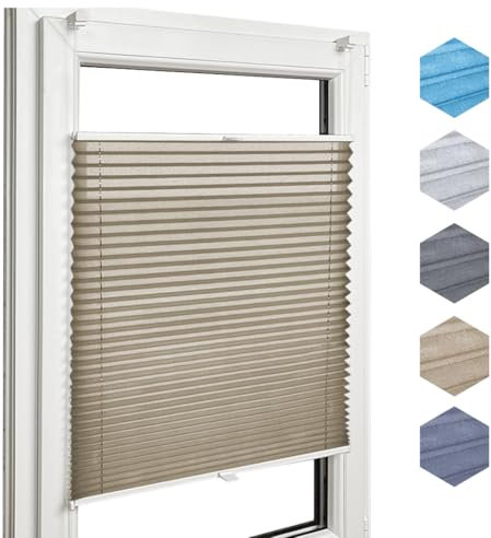 Home-Vision® Premium Plissee Faltrollo ohne Bohren mit Klemmfix, Kollektion „Melange” Leinenoptik Blickdicht Sonnenschutz Jalousie für Fenster & Tür (Beige, B90cm x H120cm) Modern Klemmträger