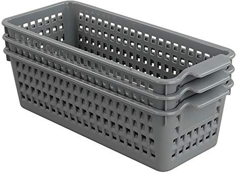 Yarebest 3-pack Small Plastic Storage Basket, Slim Organizer Baskets