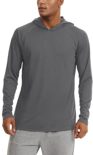 KEFITEVD Tops Casuales de Manga Larga con Protección UV para Hombres con Capucha Verano UPF 50+ Sun Protect Safari Camisetas Gris Oscuro
