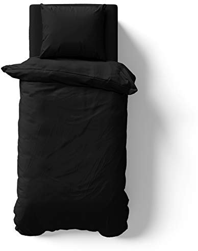 Alreya Mako Satin Bettwäsche 135 x 200 cm mit Kissenbezug 80 x 80 cm - 100% Baumwolle mit YKK Reißverschluss, Superweiches Bettbezug, Oeko-TEX® Standard Zertifiziert, Schwarz