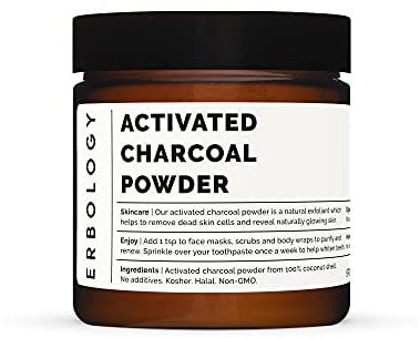 Erbology Activated Charcoal Powder 50g - Teeth Whitening - Add to Face Masks, Toothpaste and Body Wraps for Natural Exfoliation - Natural Digestive Aid - Vegan - Recyclable Glass Jar