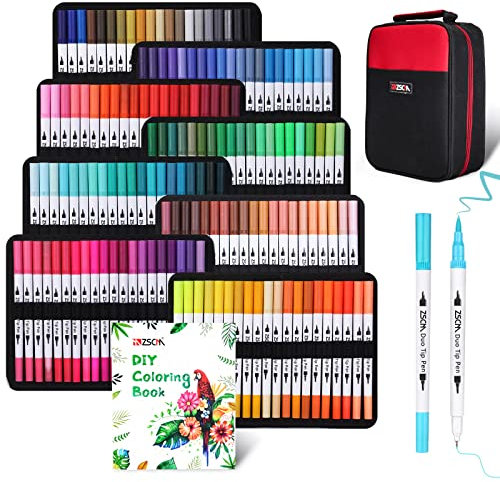 ZSCM 160 Farben Dual Brush Pens Künstlerbedarf, Fine Brush Tip Farbstift für Malbücher für Erwachsene, Künstler-Zeichenset, Journalstifte für das Schreiben von Aufzählungszeichen