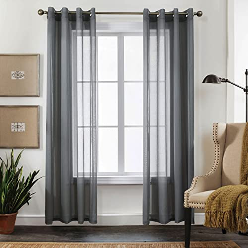 CUCRAF Transparente Gardinen mit ösen Vorhänge Wohnzimmer & Schlafzimmer, H245 x B140cm 2er Set Transluzente Vorhänge Grau, Unifarbene Pflegeleichte und Knitterfreie Vorhänge in Leinenoptik