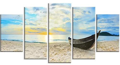 MPPSU Tropical-Beach-Landschaft Wanddekoration Wohnzimmer Leinwandbild Jugendzimmer Poster Set Modern 5 Teiliges Wandbild Bedroom Decor XXL Bilder Mit Rahmen 100 * 50cm
