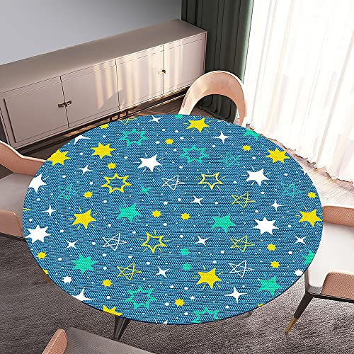 FANSU Runde Tischdecke Garten Abwaschbar, 3D Motiv Serie Polyester Fleckschutz Tischdecken für Gartentisch, Outdoor in Kiche, Haushalt & Wohnen (Sterne und Punkte,Durchmesser 130cm)