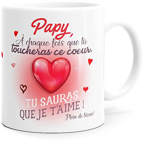 Luigi Collection Mug Papy Idée Cadeau Original Fête Grand-Père, Tasse Message Amour Humour Futur Papi, Papa Homme Grands-Parents pour Anniversaire Noël ou Plaisir.Je t’Aime Coeur Petit-Enfant.