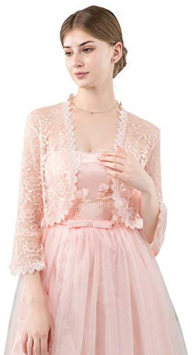 Central Chic Boléro en dentelle à devant ouvert pour femmes pour mariages, mariées, demoiselles d'honneur, robes de soirée S-M, pêche, taille unique