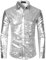 LucMatton Men's Shiny Metallic Sequin 70s Disco Long Sleeve Button Down Shirts for Halloween Cosplay Club Rock Hip Hop Party Silver XX-Large