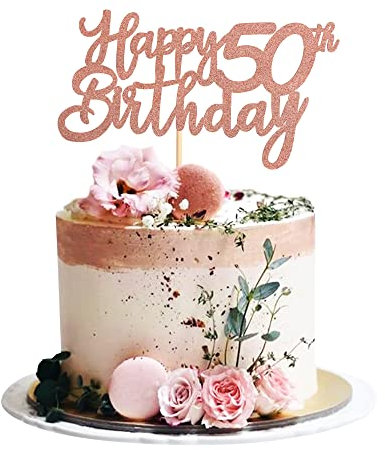Blumomon 3 Pack Rose Gold Happy 50th Birthday Cake Topper Glitter Happy 50 Cupcake Topper Cheers to 50 Fabulous Cake Decoration for 50th Birthday Party Decoration Supplies